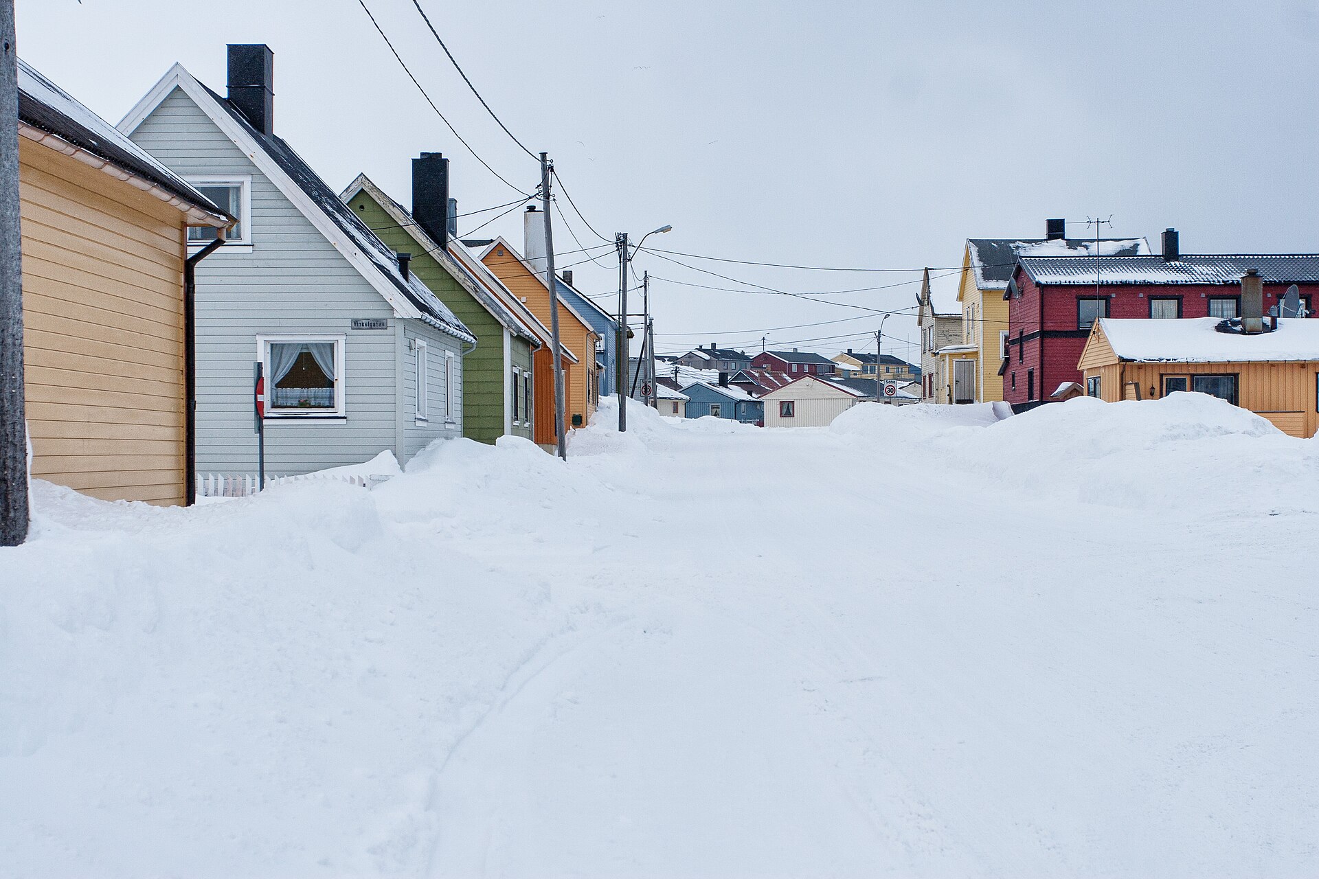 Snow-covered Vardø beside the Barents Sea